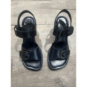 NWOB Homers Navy Blue Block Heel Leather Hand Crafted Strappy Sandals Size 36